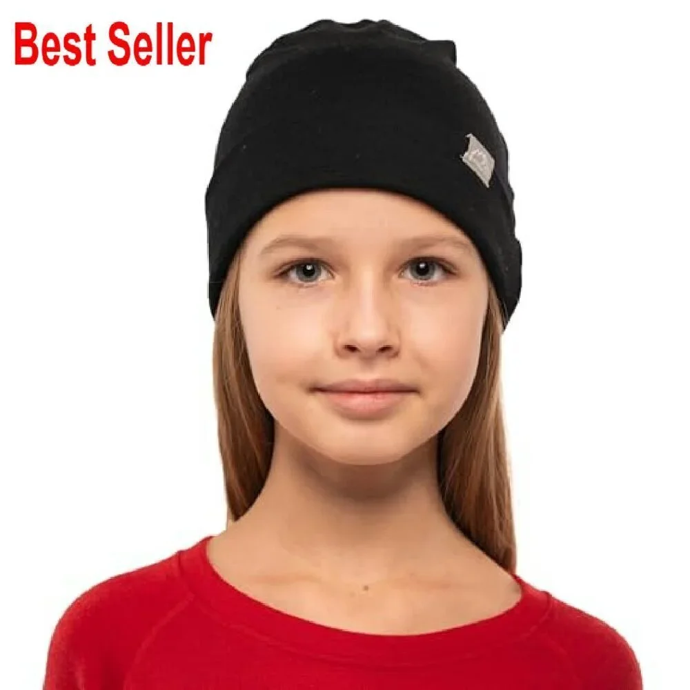 Merino Wool Beanie Kids Unisex Cuff Cap Breathable Sensitive Skin Winter